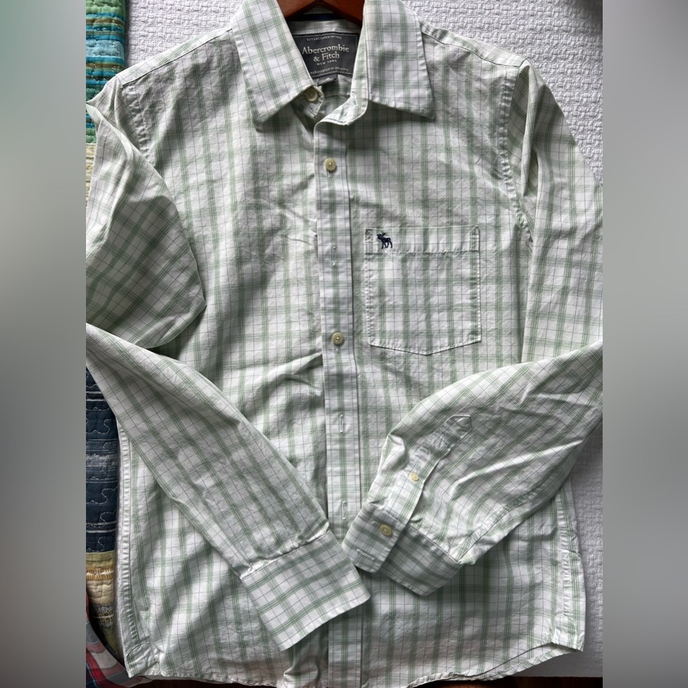 Abercrombie & Fitch white and green button up